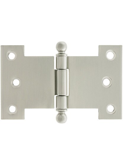 Solid-Brass Parliament Hinge with Ball Tips - 2 1/2 inch by 4 inch in Satin Nickel.